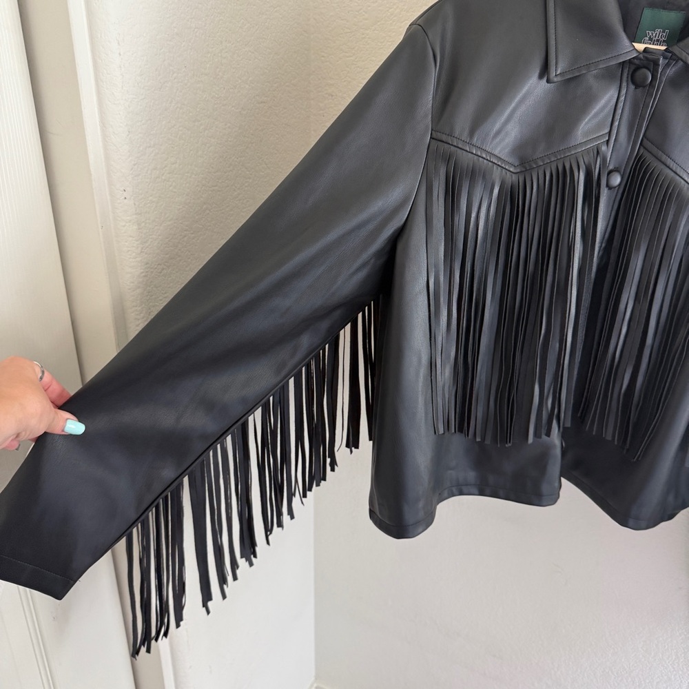 Wild Fable black faux leather fringe jacket Size XXL western - Picture 6 of 8